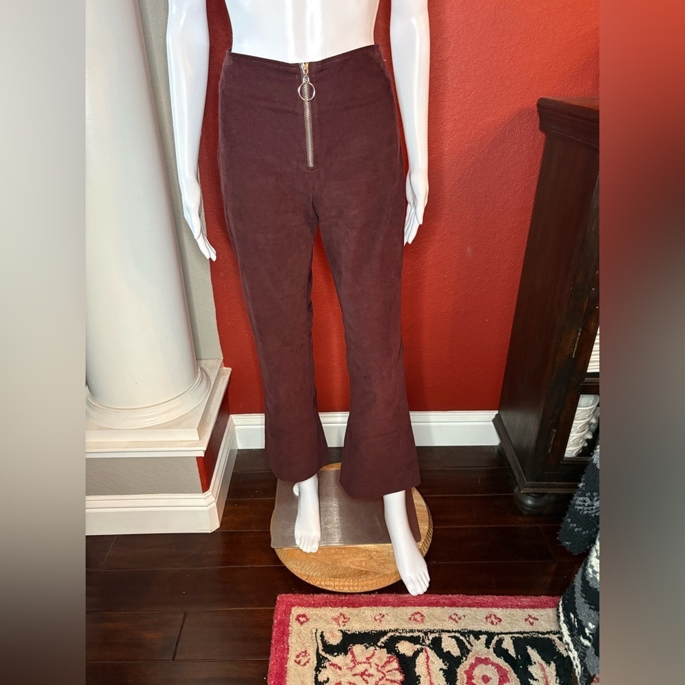 STAUD High-Waist Flare Corduroy Pants – Maroon O-Ring- Elevated Basics. Size S